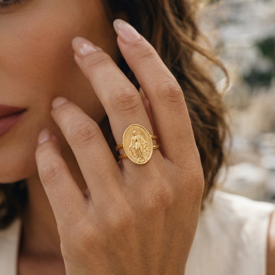 Anello Medaglia Miracolosa (Placcato in Oro)