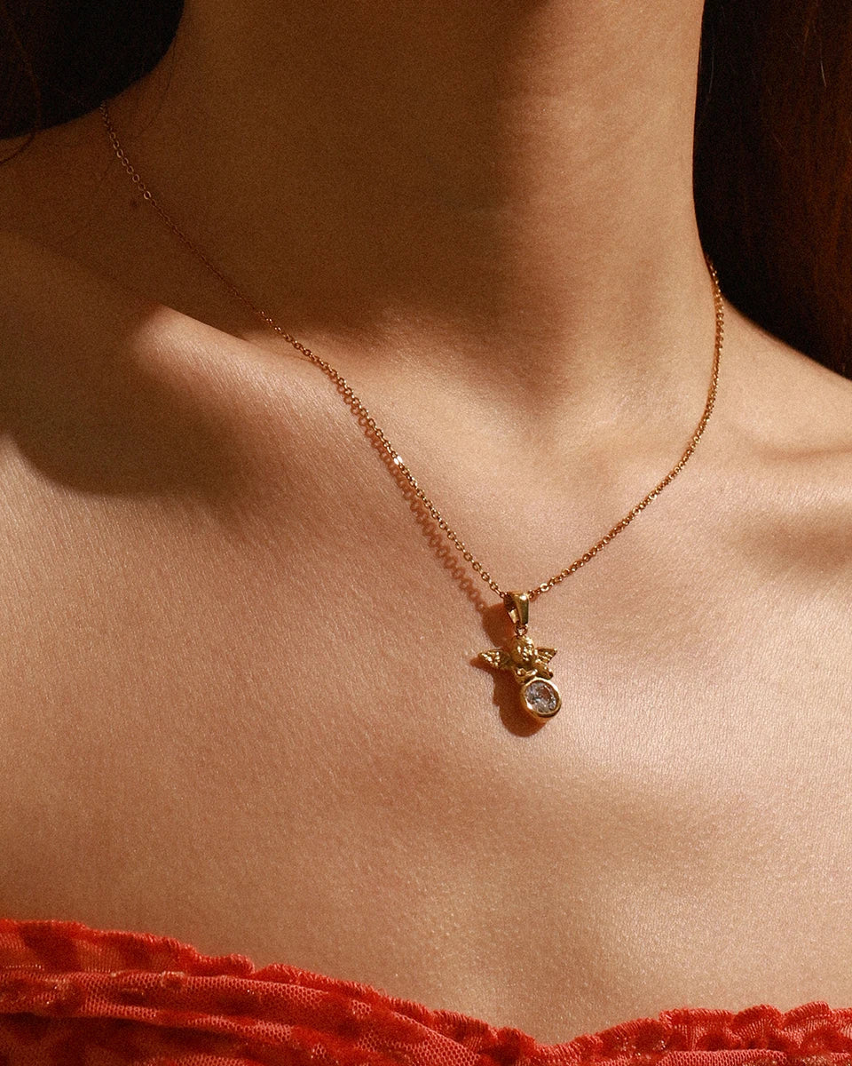 Collana con Ciondolo Angelo con Zirconia (Placcata in Oro)