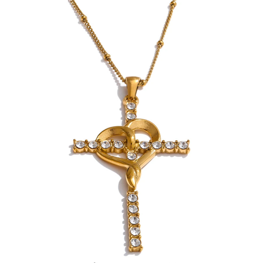 Collana Fede con Croce e Cuore Borchiato (placcata oro 18K)