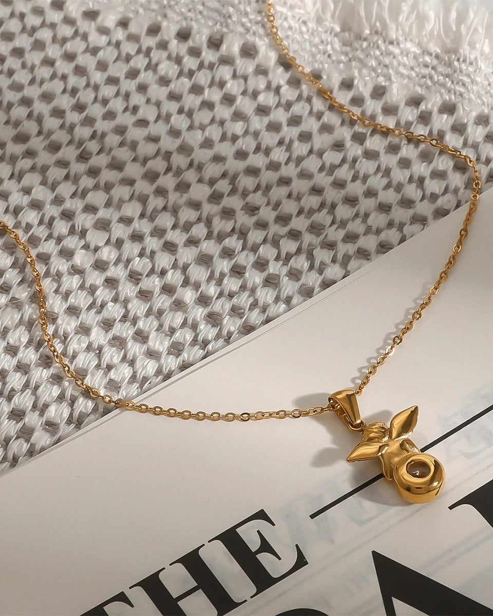 Collana con Ciondolo Angelo con Zirconia (Placcata in Oro)