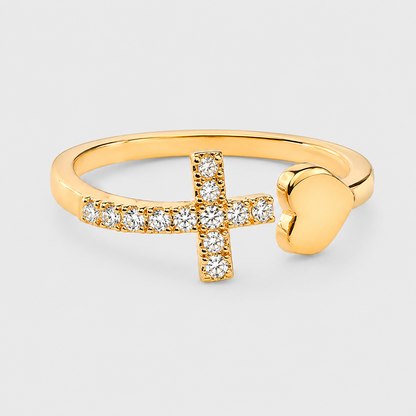 Anello Croce e Cuore (Placcato in Oro)