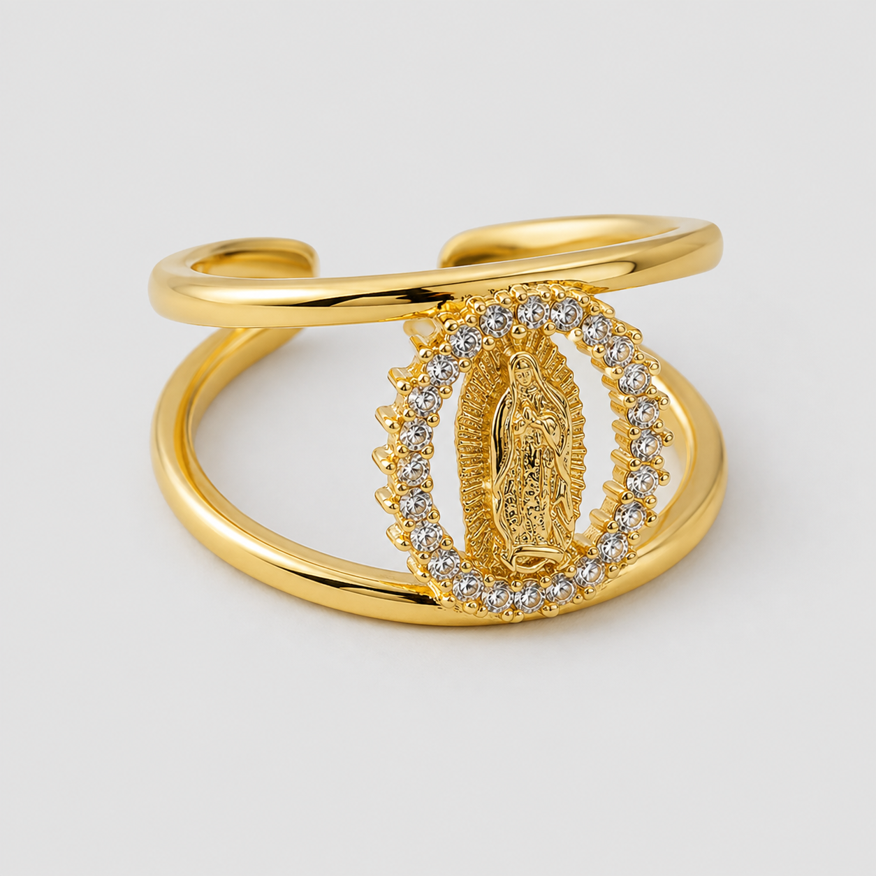 Anello Madonna con Aureola di Cristalli (Placcato in Oro)