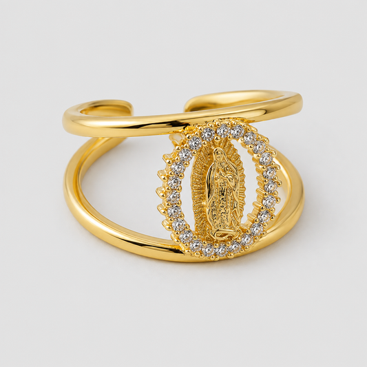 Anello Madonna con Aureola di Cristalli (Placcato in Oro)