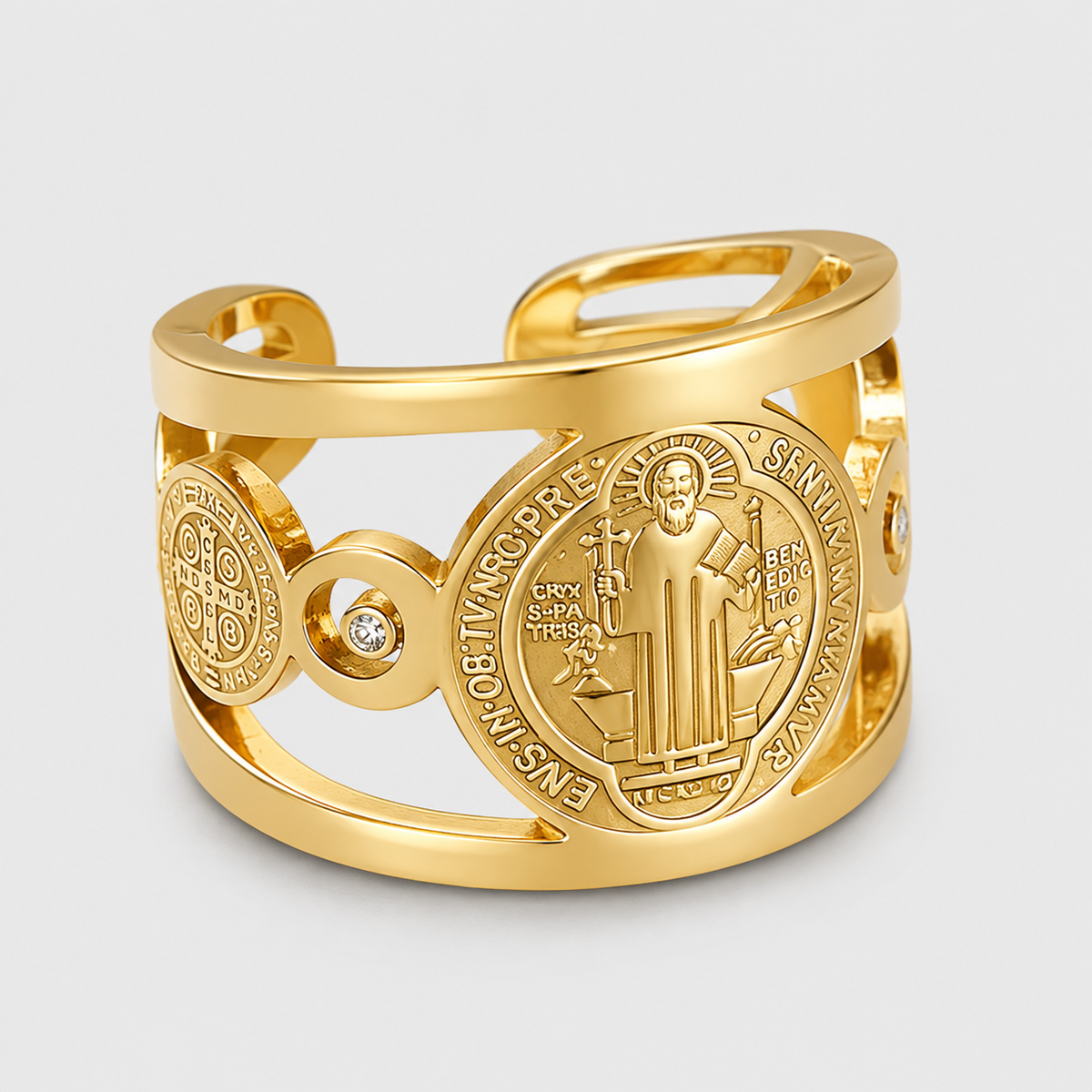 Anello Medaglia di San Benedetto (Placcato in Oro)