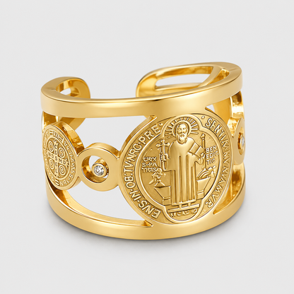 Anello Medaglia di San Benedetto (Placcato in Oro)