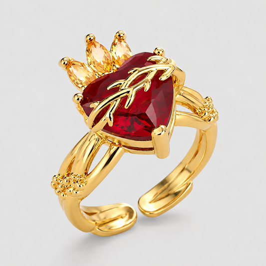 Anello Sacro Cuore di Gesù con Fiamme (Placcato in Oro)