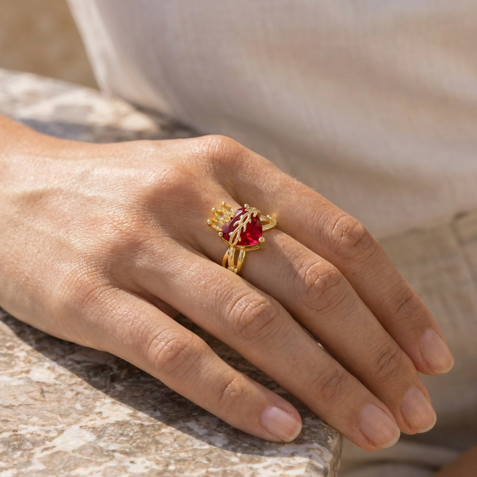 Anello Sacro Cuore di Gesù con Fiamme (Placcato in Oro)