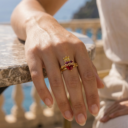 Anello Sacro Cuore di Gesù con Fiamme (Placcato in Oro)