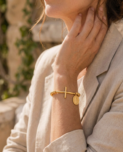 Bracciale Croce Con Medaglia Miracolosa (Placcato In Oro)