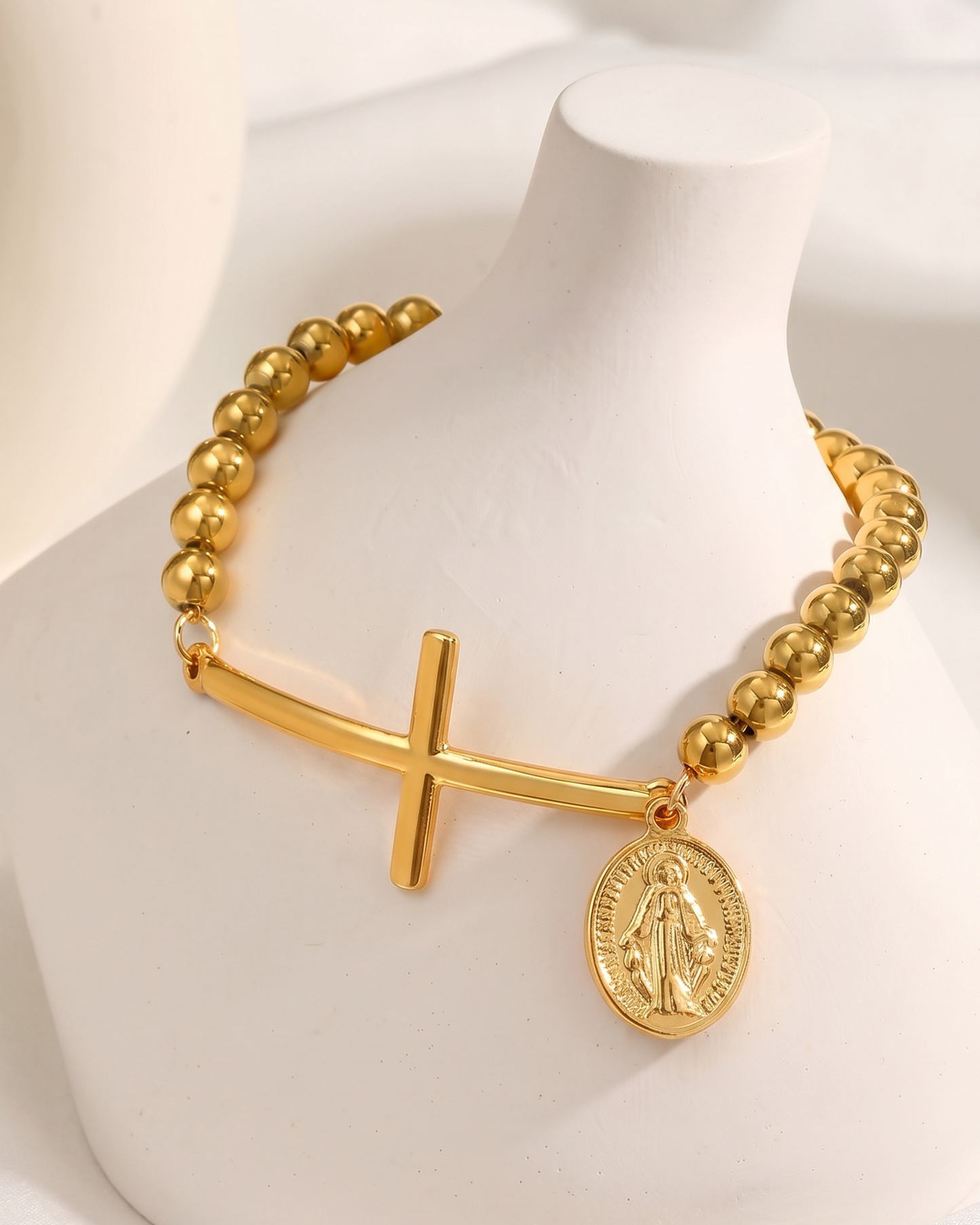 Bracciale Croce Con Medaglia Miracolosa (Placcato In Oro)