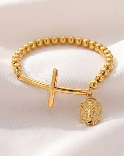 Bracciale Croce Con Medaglia Miracolosa (Placcato In Oro)