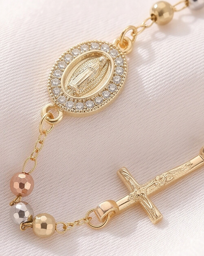 Bracciale Croce e Vergine Maria (Placcato In Oro)