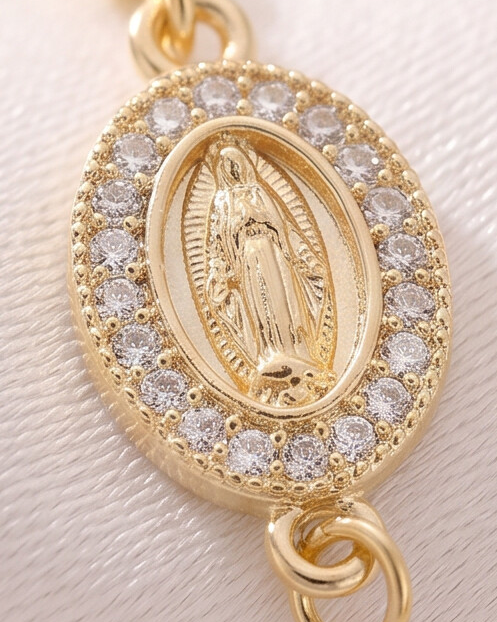 Bracciale Croce e Vergine Maria (Placcato In Oro)