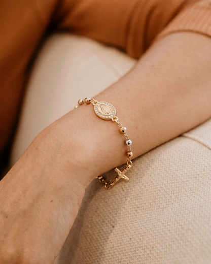 Bracciale Croce e Vergine Maria (Placcato In Oro)