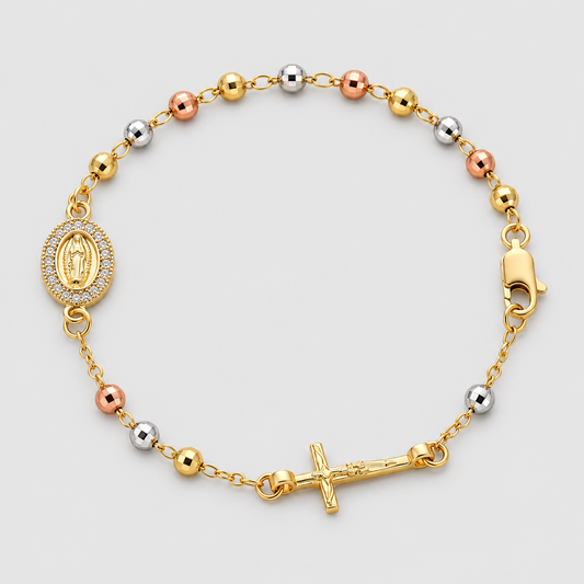 Bracciale Croce e Vergine Maria (Placcato In Oro)