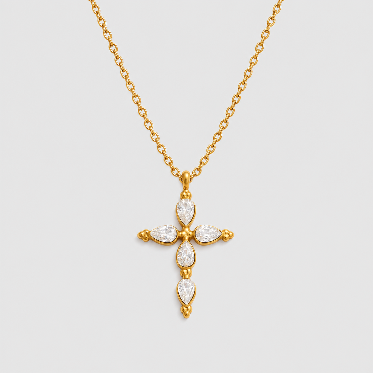 Klassische Kreuz-Halskette mit Tropfenkristallen (18K vergoldet)