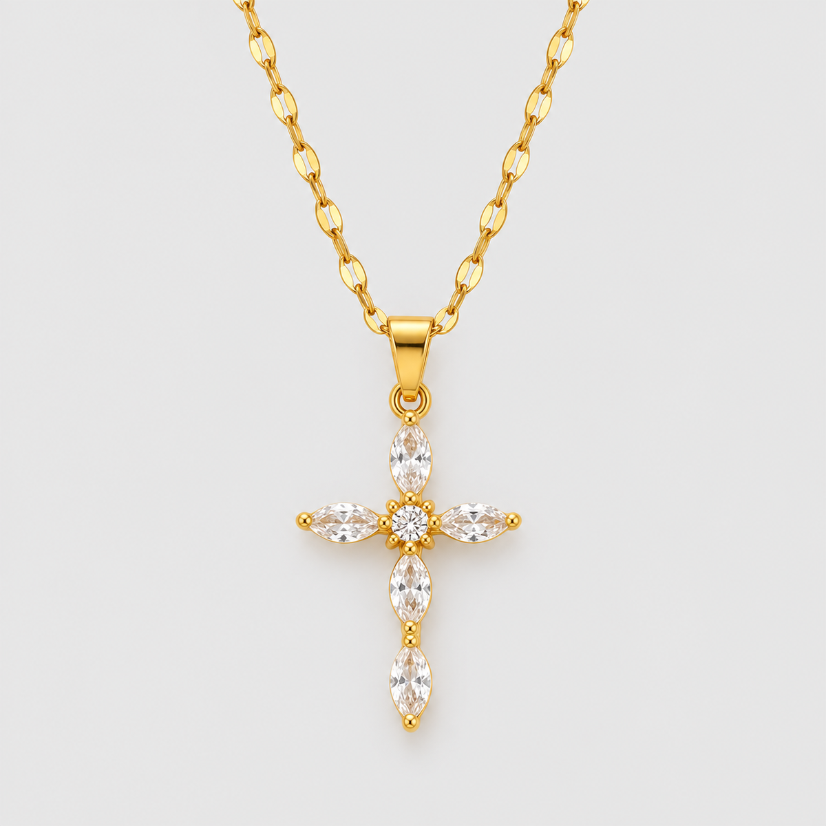 Collana Croce Fiore della Fede (Placcata in Oro)