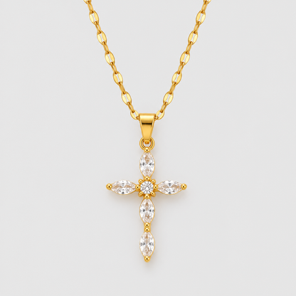 Collana Croce Fiore della Fede (Placcata in Oro)