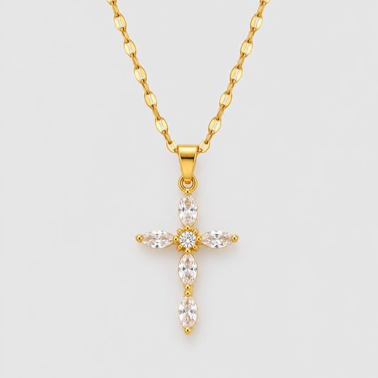Collana Croce Fiore della Fede (Placcata in Oro)