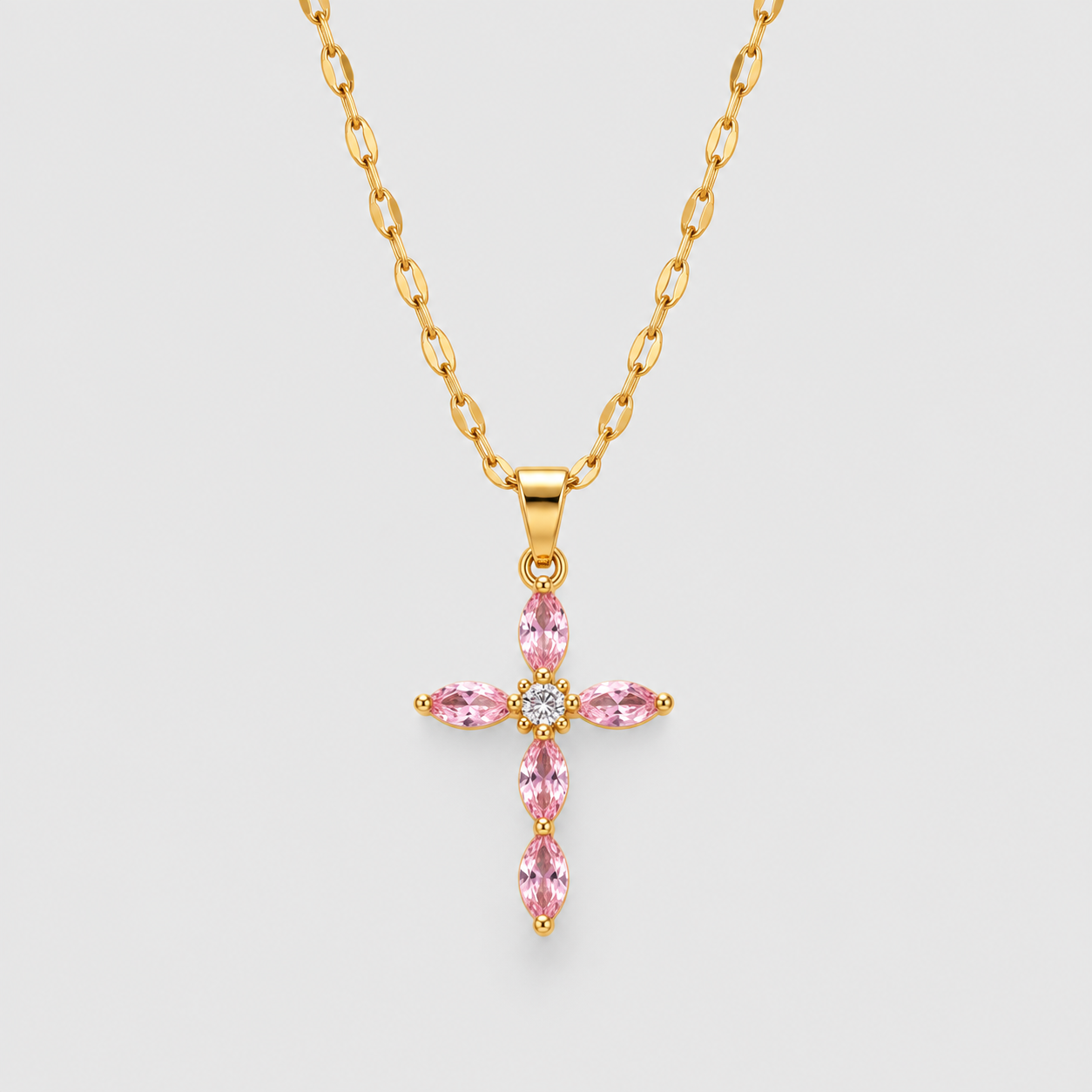 Collana Croce Fiore della Fede (Placcata in Oro)