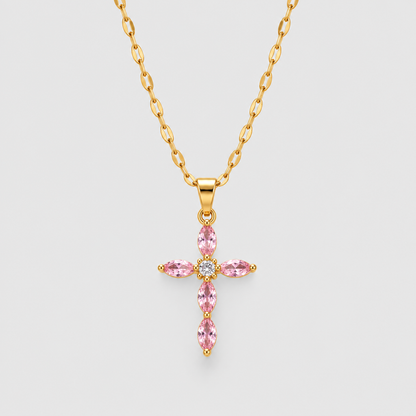 Collana Croce Fiore della Fede (Placcata in Oro)