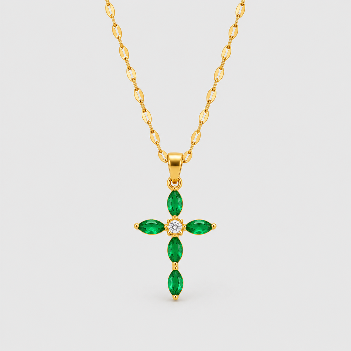 Collana Croce Fiore della Fede (Placcata in Oro)