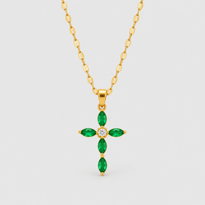 Collana Croce Fiore della Fede (Placcata in Oro)