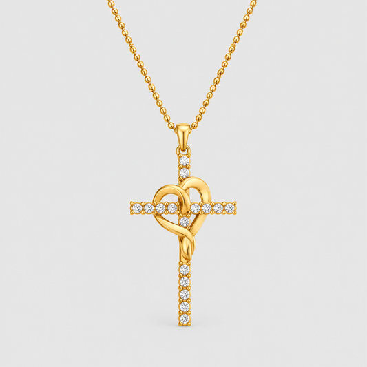 Collana Fede con Croce e Cuore Borchiato (Placcata in Oro)