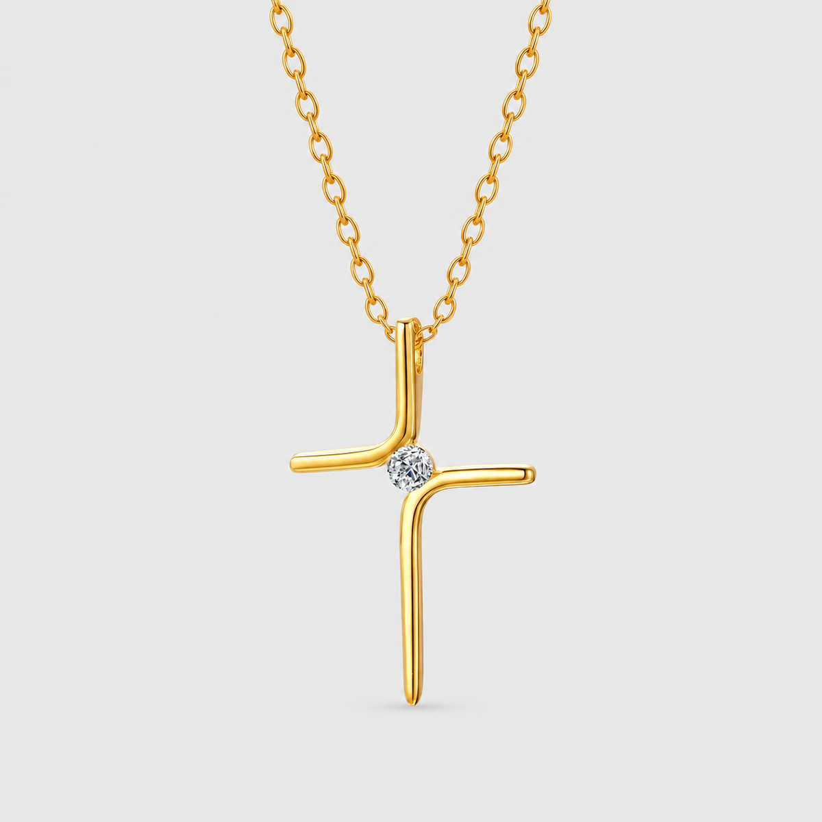 Minimalistische Halskette mit Kreuz und zentralem Zirkonia (vergoldet)