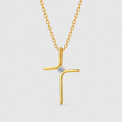 Minimalistische Halskette mit Kreuz und zentralem Zirkonia (vergoldet)