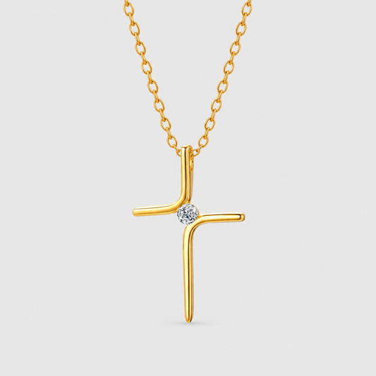 Minimalistische Halskette mit Kreuz und zentralem Zirkonia (vergoldet)