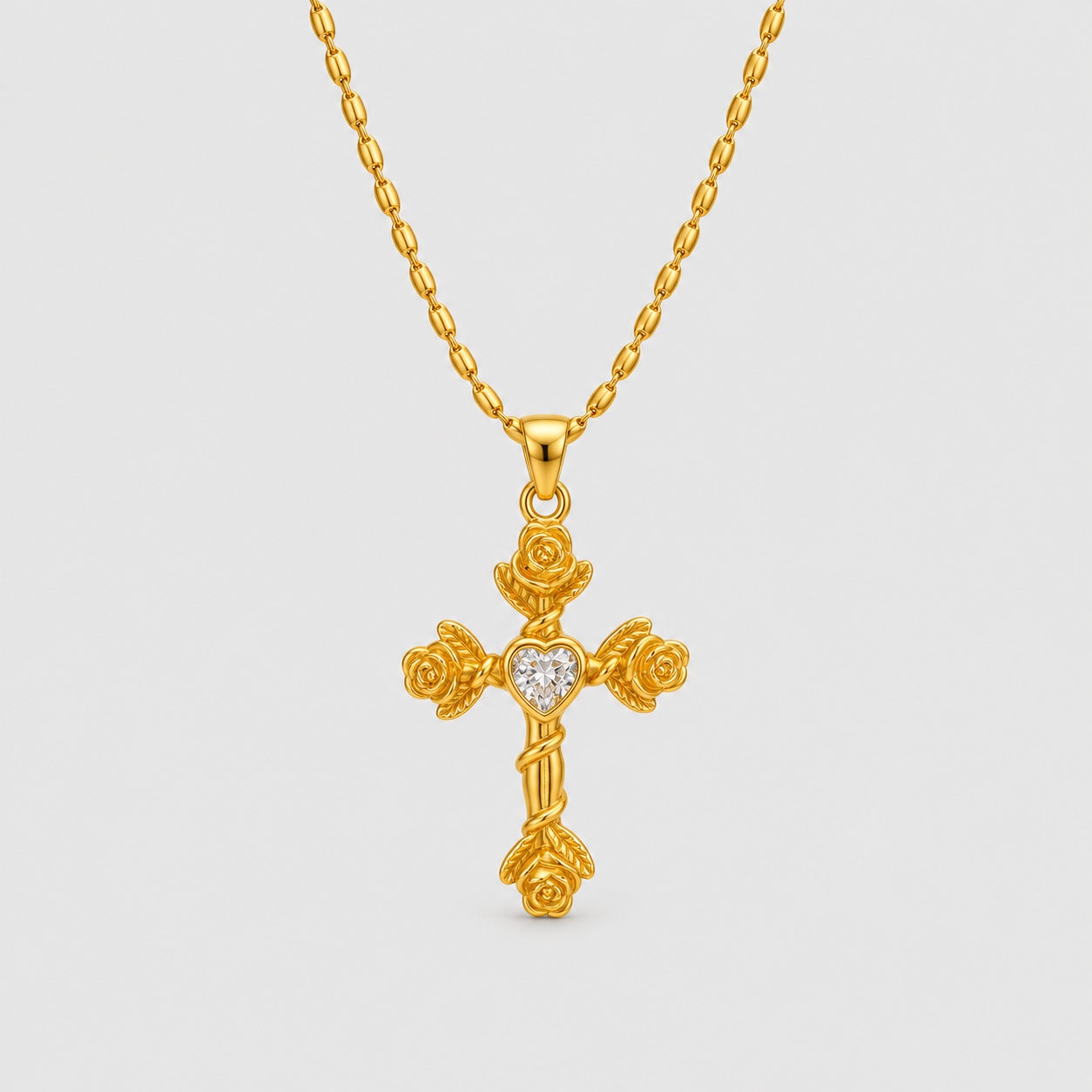 Collana con Croce Rose e Cuore (Placcata in Oro)