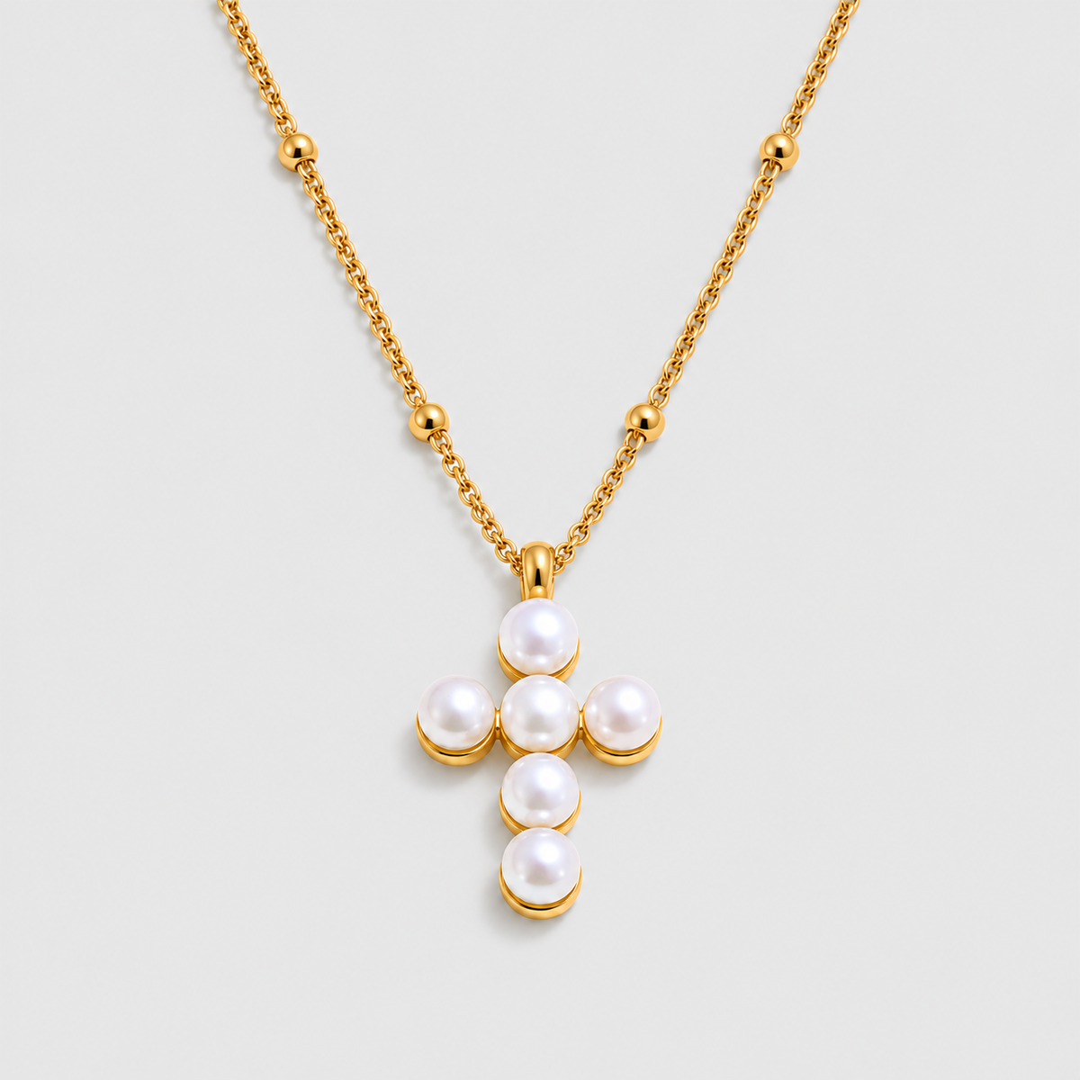 Collana con Croce di Perle (Placcata in Oro)