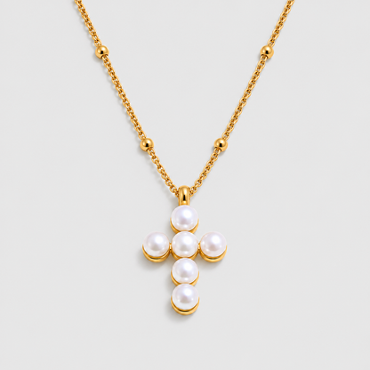 Collana con Croce di Perle (Placcata in Oro)