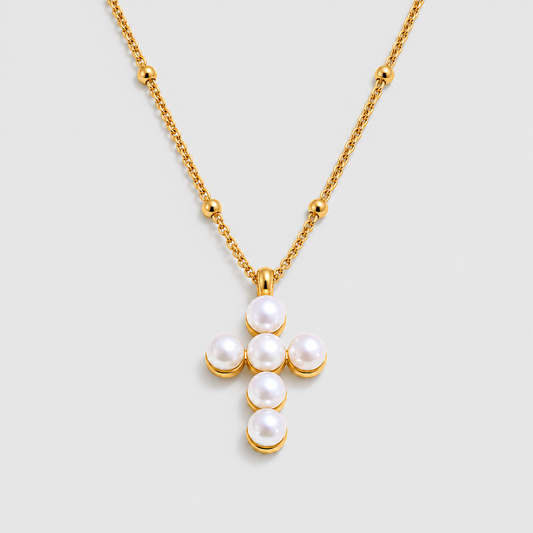 Collana con Croce di Perle (Placcata in Oro)