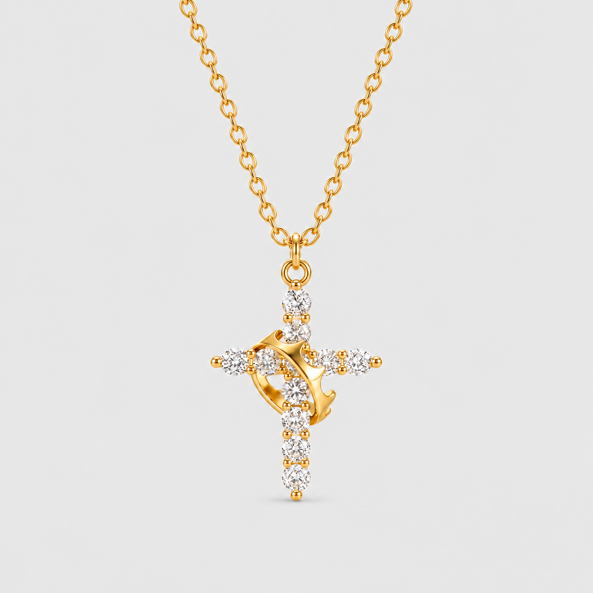 Collana con Croce e Corona di Cristo (Placcato in Oro)