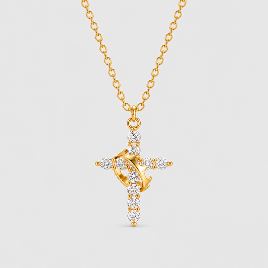 Collana con Croce e Corona di Cristo (Placcato in Oro)