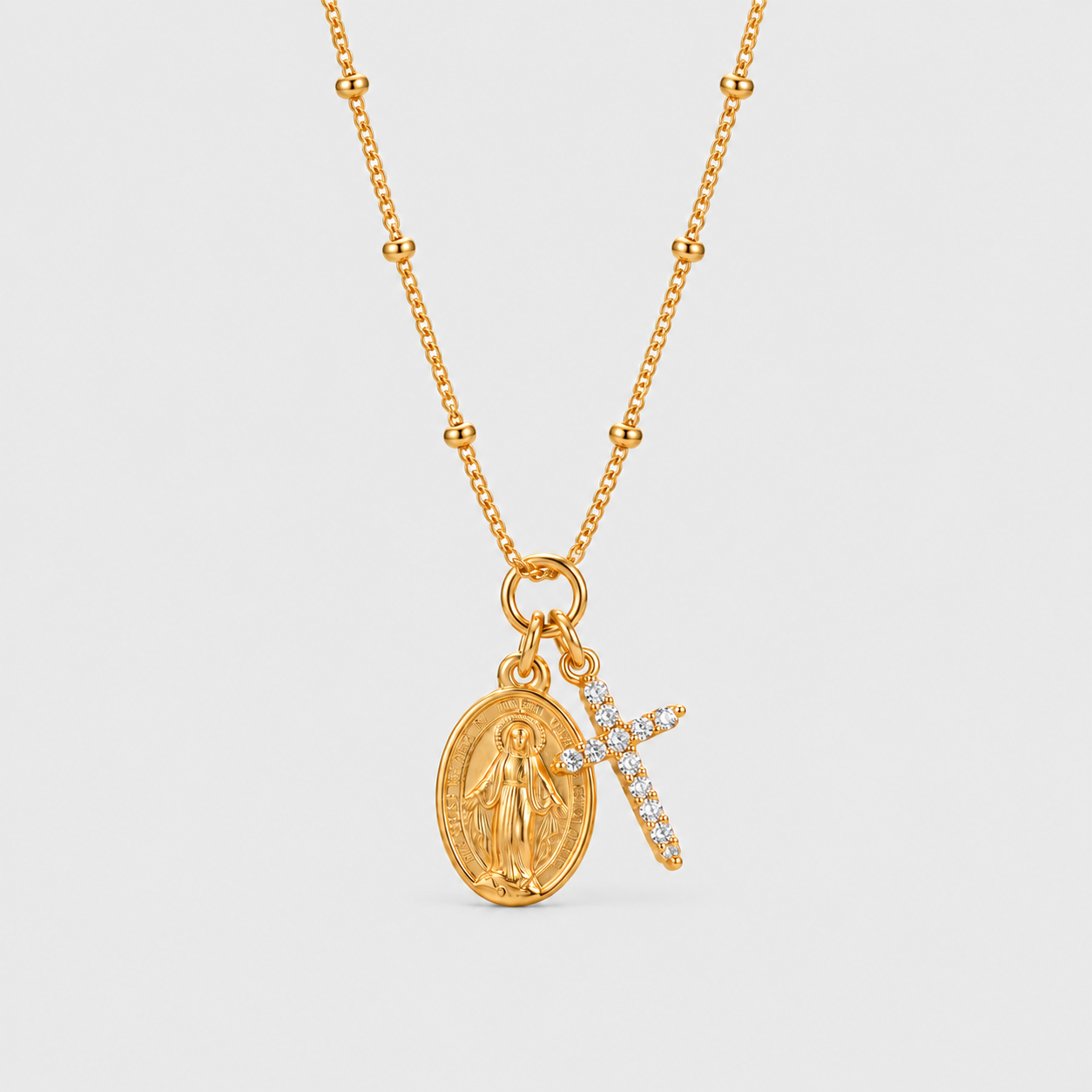 Collana con medaglia miracolosa e croce tempestata (Placcata in Oro 18)