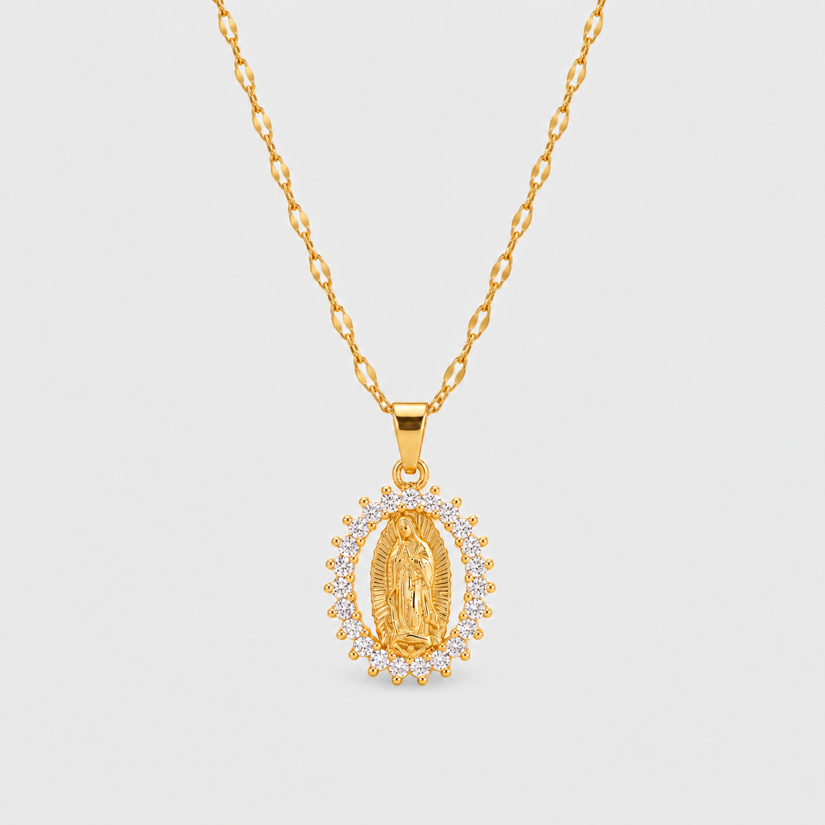 Collana della Madonna con Zirconi Luminosi (Placcata in Oro)
