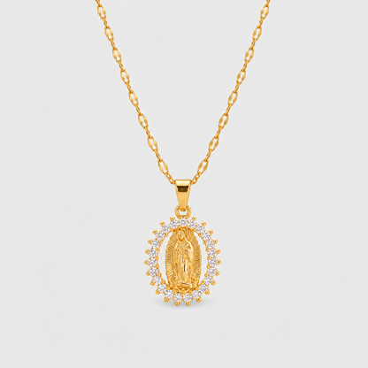 Collana della Madonna con Zirconi Luminosi (Placcata in Oro)