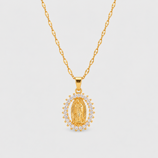 Collana della Madonna con Zirconi Luminosi (Placcata in Oro)