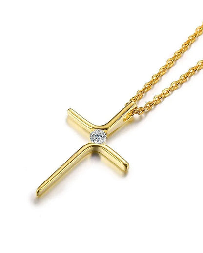 Collana minimalista con croce e zirconia centrale (placcata in oro 18 carati)