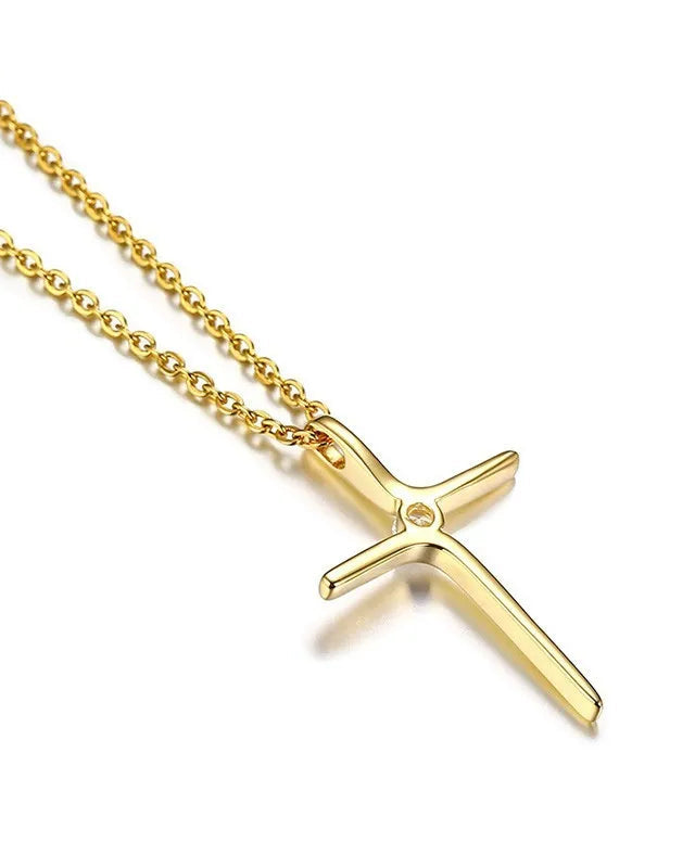 Collana minimalista con croce e zirconia centrale (placcata in oro 18 carati)