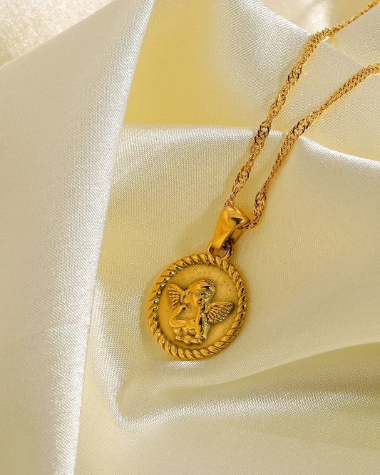 Collana con medaglia Angelo Custode (placcata in oro 18 carati)