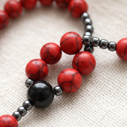 Rosario Grani in Granato Rosso e Agata Nera Crocifisso in Ematite