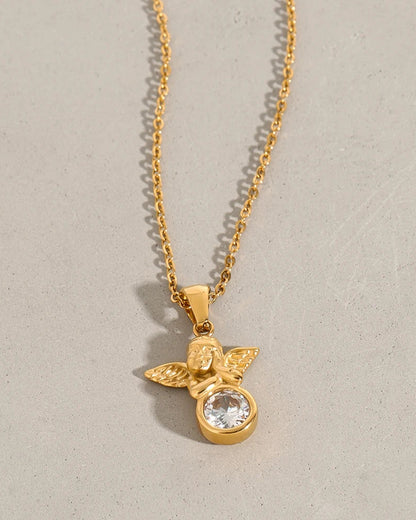 Collana con Ciondolo Angelo con Zirconia (Placcata in Oro)