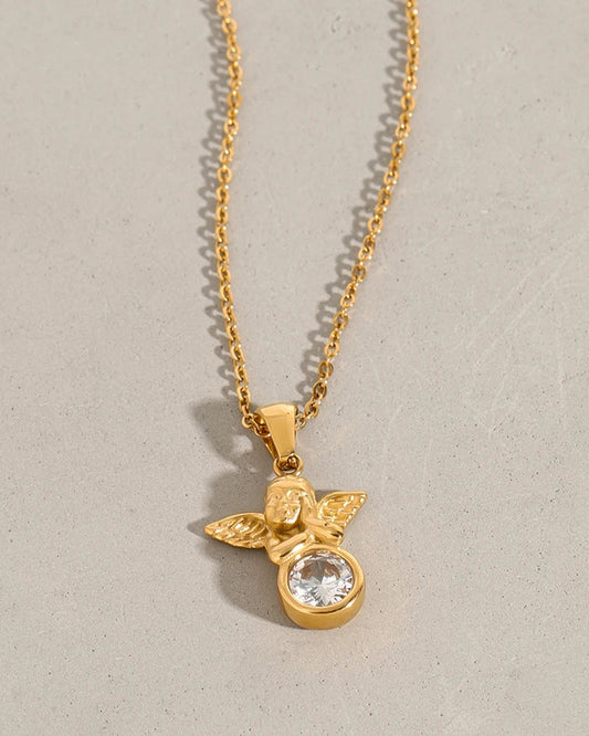 Collana con Ciondolo Angelo con Zirconia (Placcata in Oro)