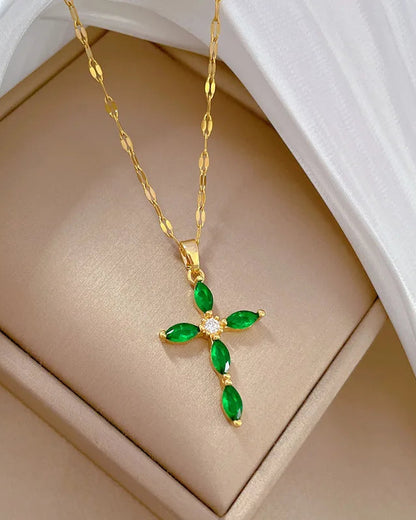 Collana Croce Fiore della Fede (Placcata in Oro)