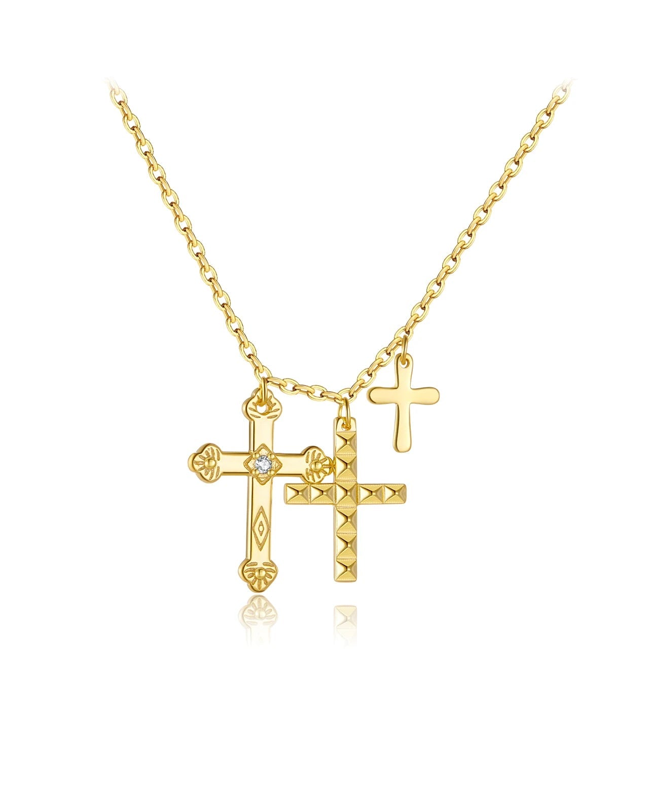 Collana con Tre Ciondoli a Forma di Croce (Placcata in Oro)