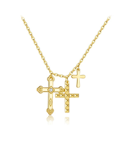 Collana con Tre Ciondoli a Forma di Croce (Placcata in Oro)